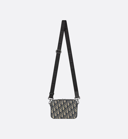 Pochette zippée à bandoulière Toile jacquard Dior Oblique noir