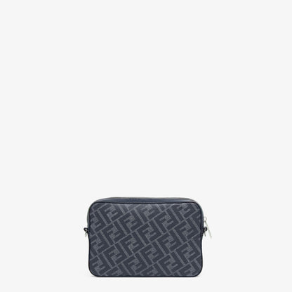 Sac Camera Fendi Diagonal Toile FF Grise et Cuir Bleu Marine