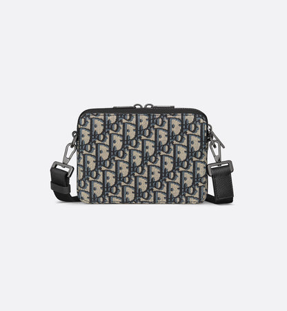 Pochette zippée à bandoulière Toile jacquard Dior Oblique noir